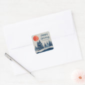 Winterlandschap bos maan marineblauw tekening vierkante sticker (Envelop)