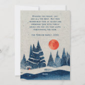 Winterlandschap Bos Oranje Maan Marineblauw Feestdagenkaart (Achterkant)