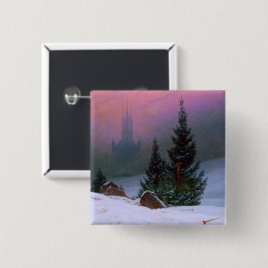 Winterlandschap Caspar David Friedrich Vierkante Button 5,1 Cm (Voorkant /achterkant)