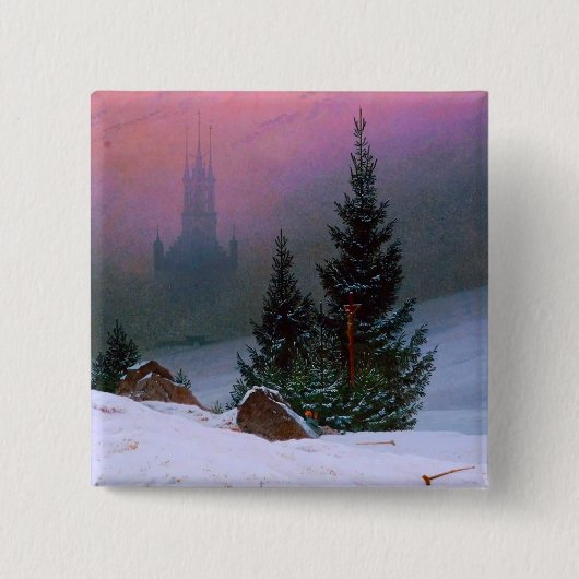 Winterlandschap Caspar David Friedrich Vierkante Button 5,1 Cm (Voorkant)