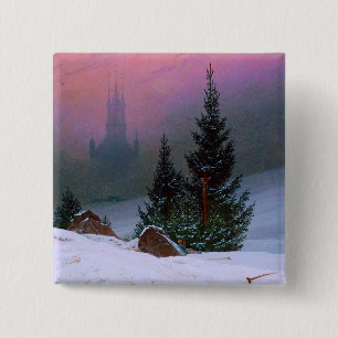 Winterlandschap Caspar David Friedrich Vierkante Button 5,1 Cm