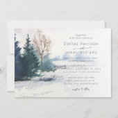 Winterlandschap Dennenboom QR-code Huwelijk Kaart (Voorkant)