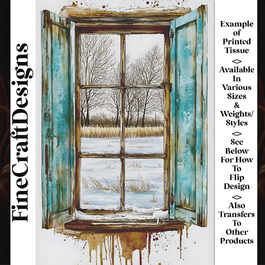 Winterlandschap door houten raam AN1 Decoupage Tissuepapier