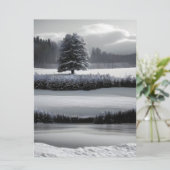 Winterlandschap en -boom, zwart-wit - kunst kaart (Staand voorkant)