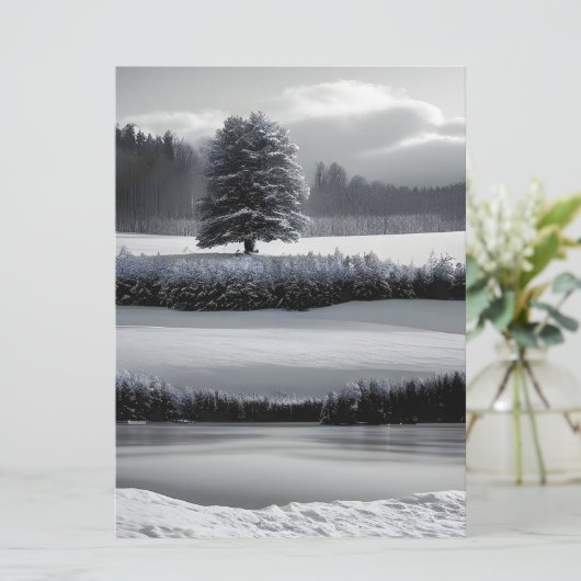 Winterlandschap en -boom, zwart-wit - kunst kaart (Staand voorkant)
