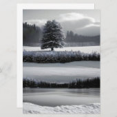 Winterlandschap en -boom, zwart-wit - kunst kaart (Voorkant / Achterkant)