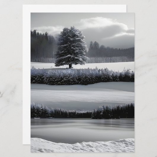 Winterlandschap en -boom, zwart-wit - kunst kaart (Voorkant / Achterkant)