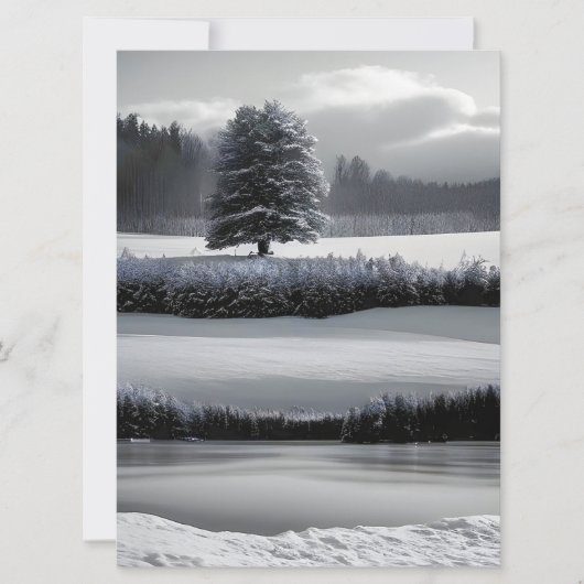 Winterlandschap en -boom, zwart-wit - kunst kaart (Voorkant)