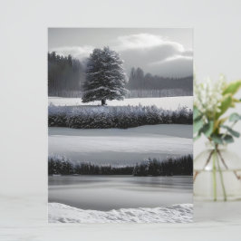 Winterlandschap en -boom, zwart-wit - kunst kaart