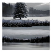 Winterlandschap en -boom, zwart-wit - kunst perfect poster (Voorkant)