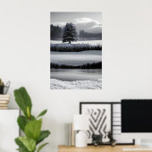 Winterlandschap en -boom, zwart-wit - kunst poster (Thuiskantoor)