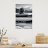 Winterlandschap en -boom, zwart-wit - kunst poster (Keuken)