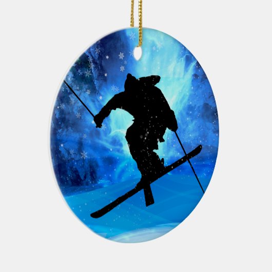 Winterlandschap en Freestyle Skier Keramisch Ornament (Rechts)