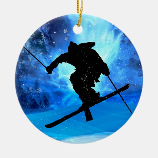 Winterlandschap en Freestyle Skier Keramisch Ornament (Voorkant)