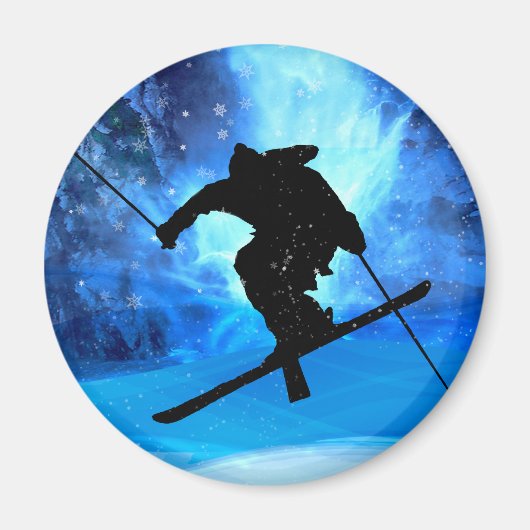 Winterlandschap en Freestyle Skier Magneet (Voorkant)