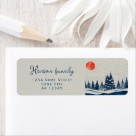 Winterlandschap en Maan Retouradres  Etiket