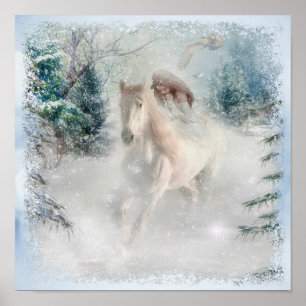 Winterlandschap en paard poster