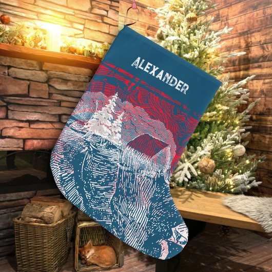 ❄ Winterlandschap gegraveerde illustratie Grote Kerstsok
