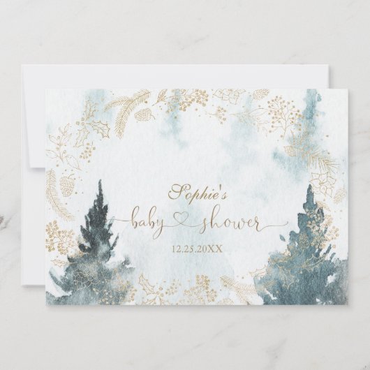 Winterlandschap Goud Baby shower Kalligrafie Bedankkaart (Achterkant)