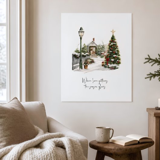 Winterlandschap Groene Dennenkristusbomen Poster
