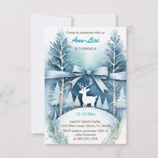 Winterlandschap Herten Verjaardag Uitnodiging (Voorkant)