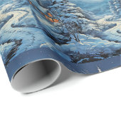 Winterlandschap Houten Hut Dennenbomen Rivier Cadeaupapier (Rol Hoek)