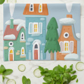 Winterlandschap huizen Grillige vakantie Theedoek (Gevouwen)