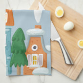 Winterlandschap huizen Grillige vakantie Theedoek (Quarter Fold)