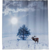 Winterlandschap in blauwe kleur. Eenzame boom en w Douchegordijn (Voorkant)