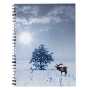 Winterlandschap in blauwe kleur. Eenzame boom en w Notitieboek