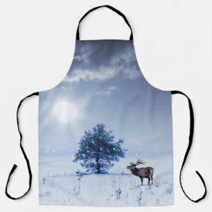 Winterlandschap in blauwe kleur. Eenzame boom en w Schort