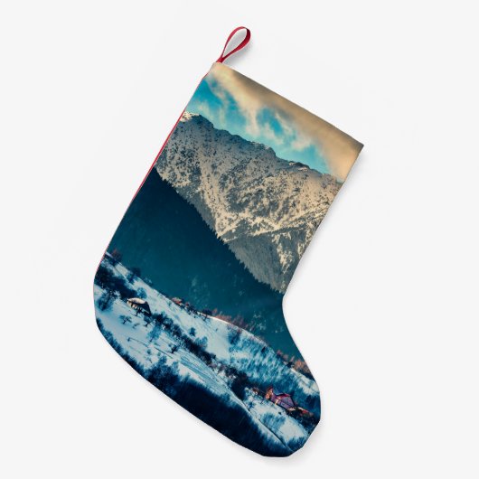 Winterlandschap in het Karpatische gebergte. Bran, Kleine Kerstsok (Voorkant (Hangend))