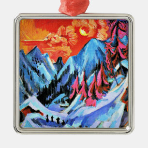 Winterlandschap in Moonlight door Ernst Kirchner, Metalen Ornament