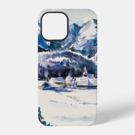 Winterlandschap met bergdorp bedekt met iPhone hoesje (Achterkant)