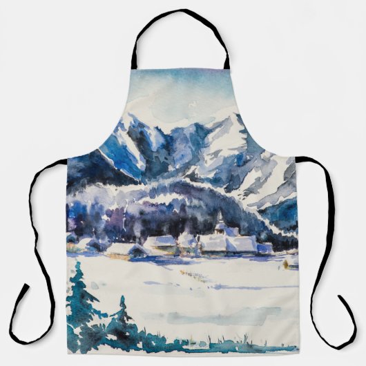 Winterlandschap met bergdorp bedekt met schort (Voorkant)