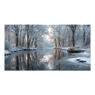 Winterlandschap met berijpte bomen foto afdruk