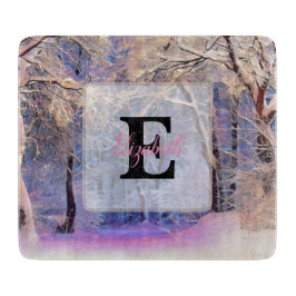 Winterlandschap met besneeuwde bomen aquarel snijplank