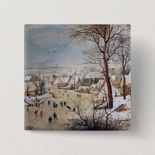 Winterlandschap met Birdval, 1601 Vierkante Button 5,1 Cm (Voorkant)