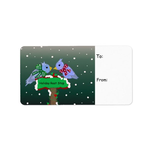 Winterlandschap met Blauwe Vogels Cadeaubijsluiter Etiket (Voorkant)