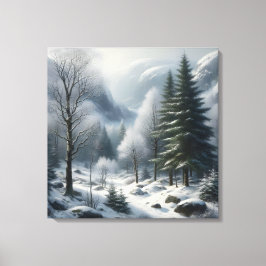 Winterlandschap met bomen en sneeuw canvas afdruk