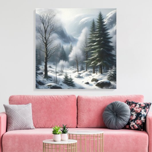 Winterlandschap met bomen en sneeuw canvas afdruk (Insitu (Woonkamer))