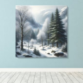 Winterlandschap met bomen en sneeuw canvas afdruk (Insitu (Houten vloer))