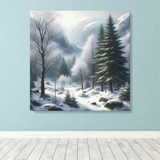 Winterlandschap met bomen en sneeuw canvas afdruk (Insitu (Houten vloer))
