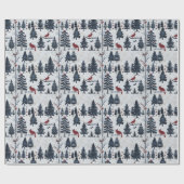 Winterlandschap met bomen, rode vogels en sneeuw cadeaupapier (Vlak)