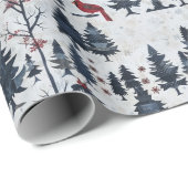 Winterlandschap met bomen, rode vogels en sneeuw cadeaupapier (Rol Hoek)