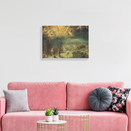 Winterlandschap met dorpelingen die hout verzamele canvas afdruk (Insitu (Woonkamer))