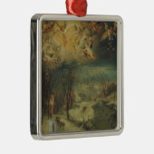 Winterlandschap met dorpelingen die hout verzamele metalen ornament (Rechts)