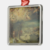 Winterlandschap met dorpelingen die hout verzamele metalen ornament (Links)