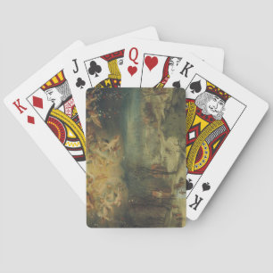 Winterlandschap met dorpelingen die hout verzamele pokerkaarten