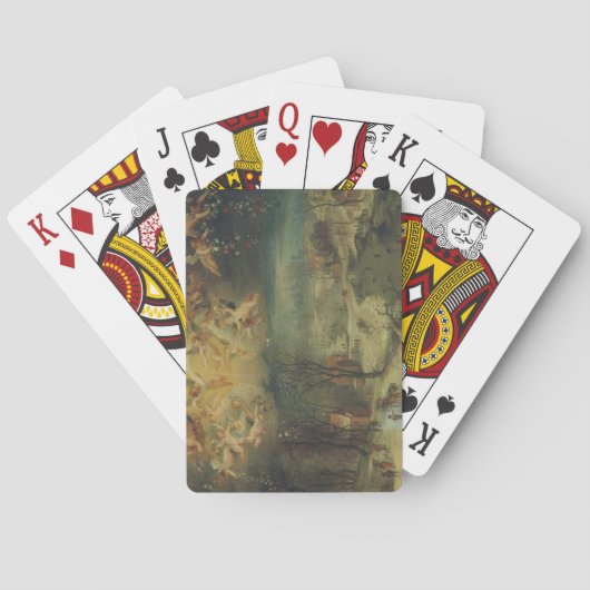 Winterlandschap met dorpelingen die hout verzamele pokerkaarten (Achterkant)